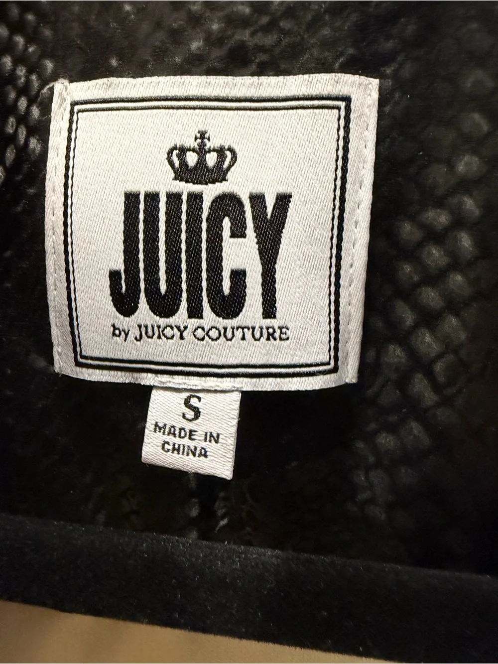 Juicy Couture Ivory Sherpa Bomber Jacket with Snakeskin Black Accents